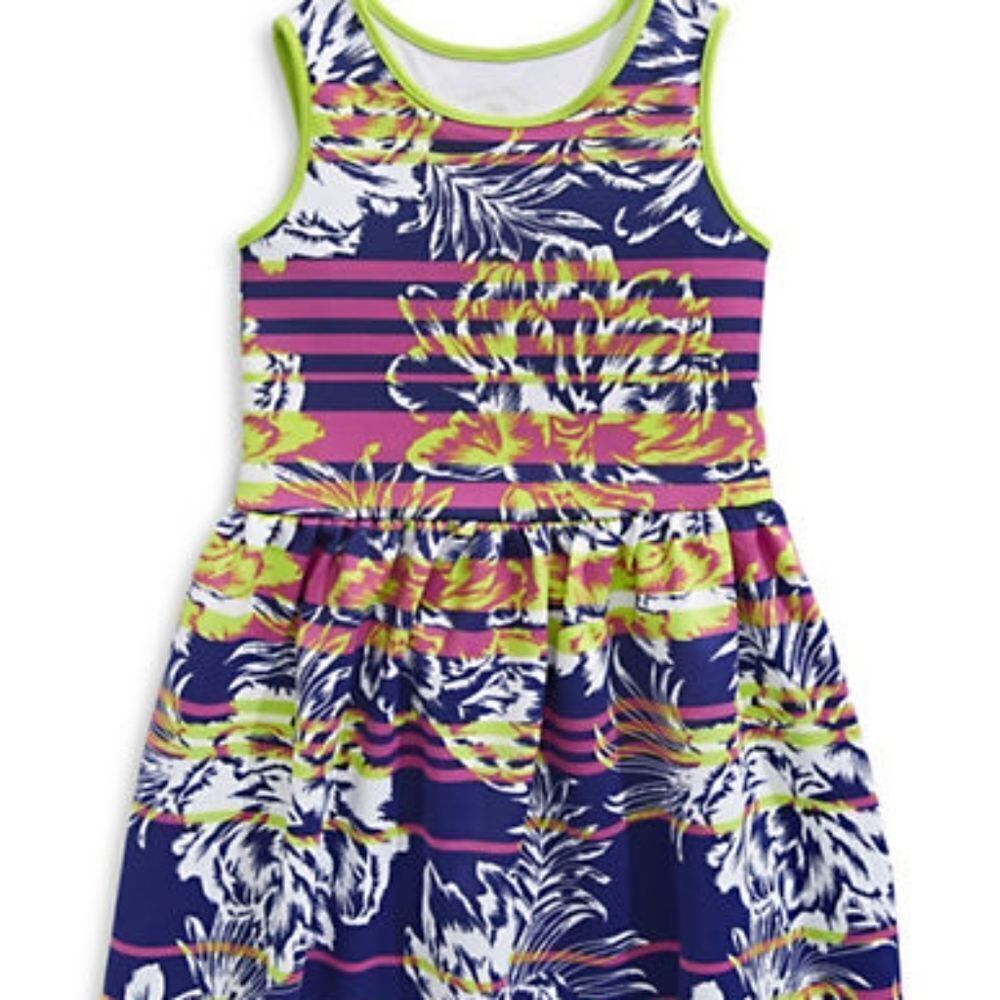 Marmellata Floral Stripe Scuba Skater Dress-MULTI-8